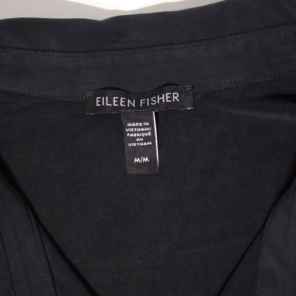 Eileen Fisher Black Cupro Vegan Silk Collar Button Blouse Boxy Top Shirt M - Picture 4 of 8